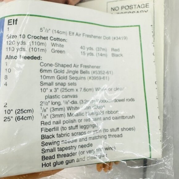 Vintage Fibre Craft 5.5" Elf Air Freshener Doll 3419 Christmas Holliday Crochet - Picture 4 of 8